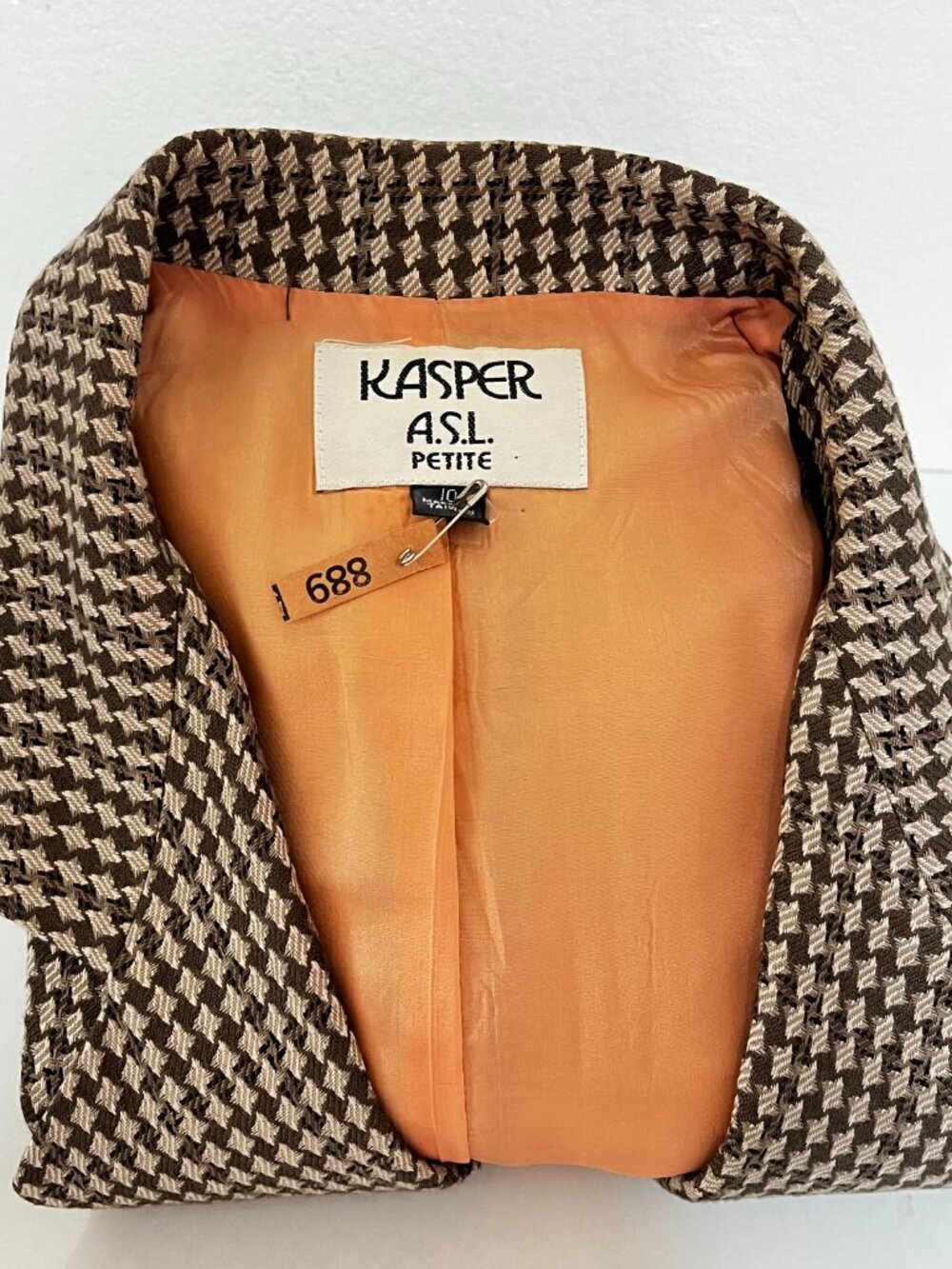 KASPER Brown Double Breasted Blazer 100% Viscose Rayon Size 10P-PREOWNED